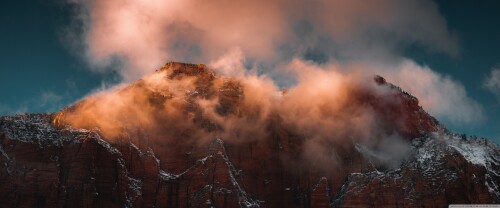 mountain peaks clouds sunlight wallpaper 3840x1600